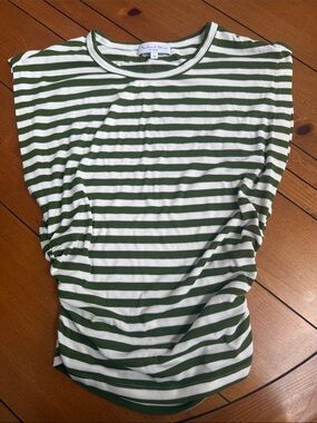 Michael Stars Olive Green & White Striped Ribbed Tank